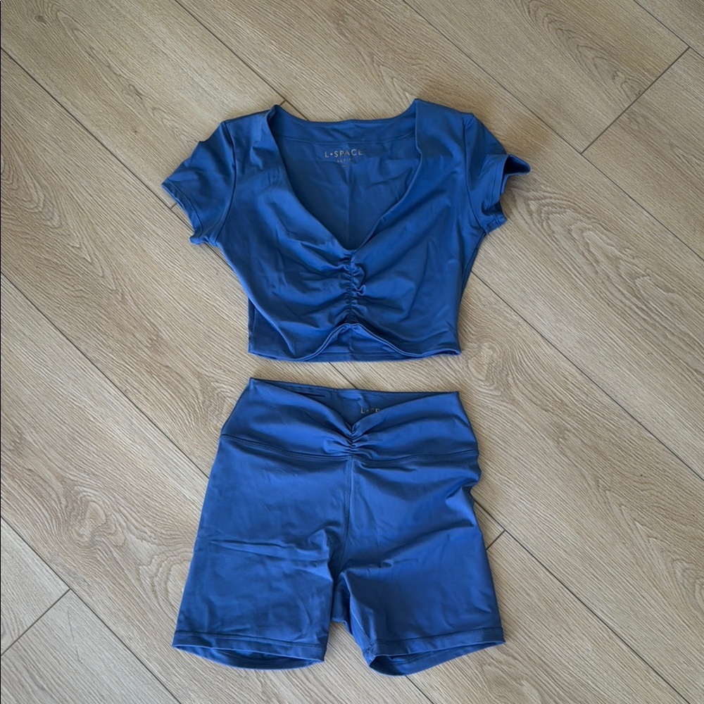 Blue Cropped Top and Shorts Set